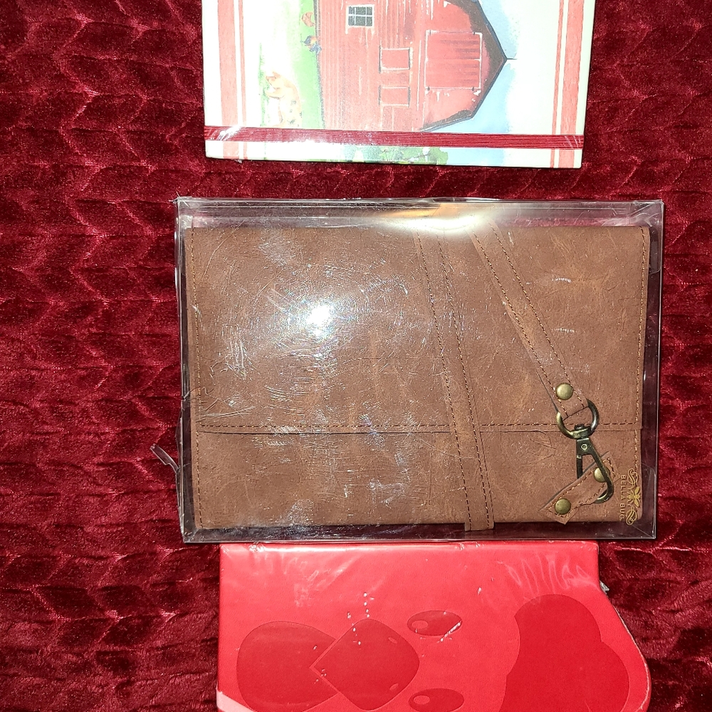 Brown leatherette journal red rooster leatherette journal sticky notes (farm)